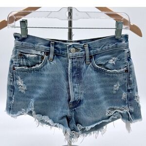AGOLDE Parker Cut Off Denim Shorts Blue Size 24 Vintage High Rise Distressed